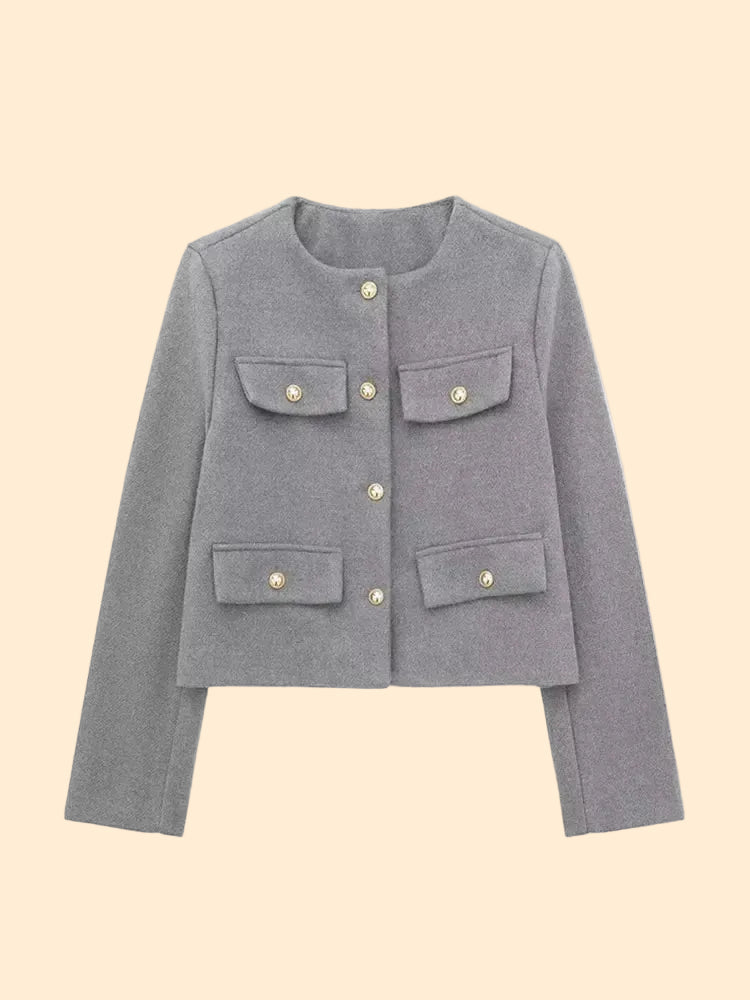 Women’s Cropped Textured Jacket with Button Front for Elegant Styling