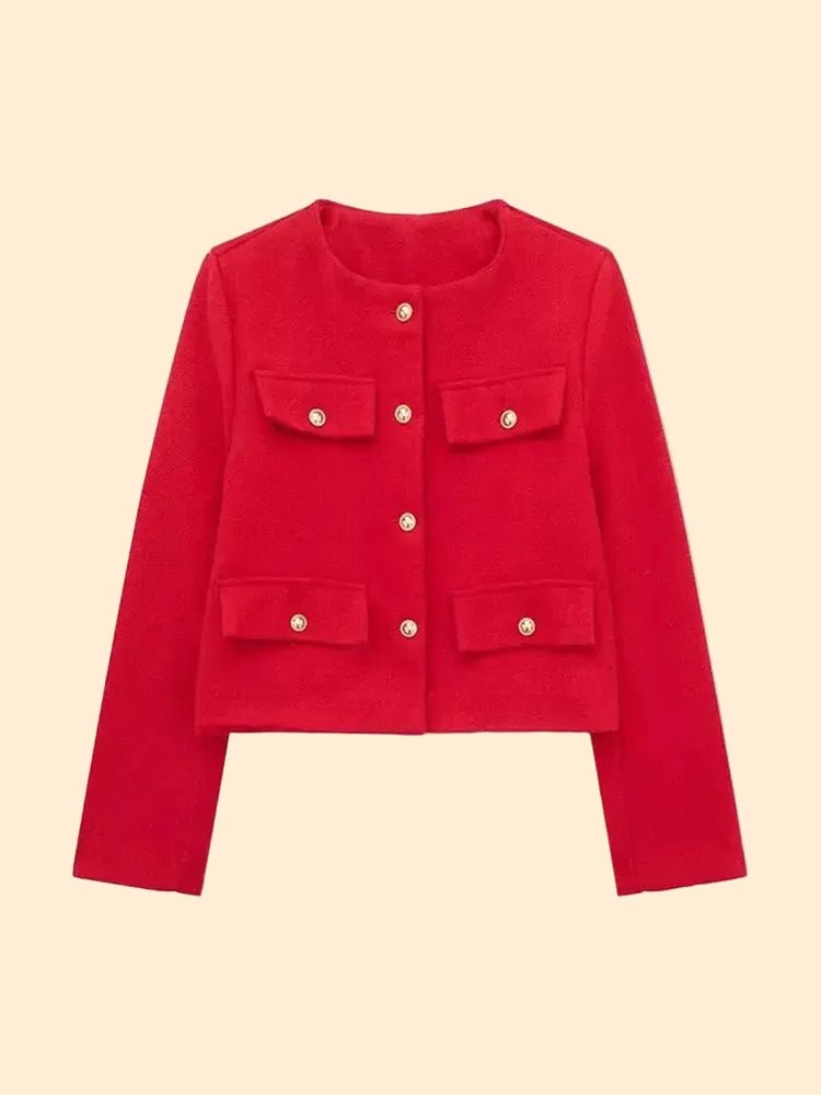 Women’s Cropped Textured Jacket with Button Front for Elegant Styling