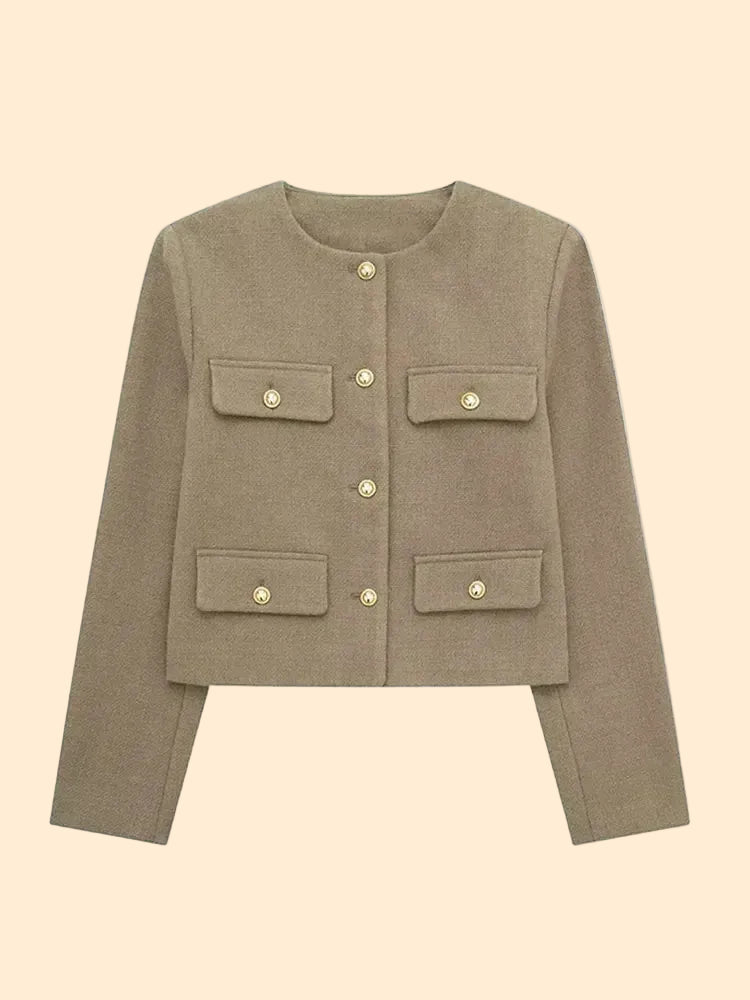 Women’s Cropped Textured Jacket with Button Front for Elegant Styling