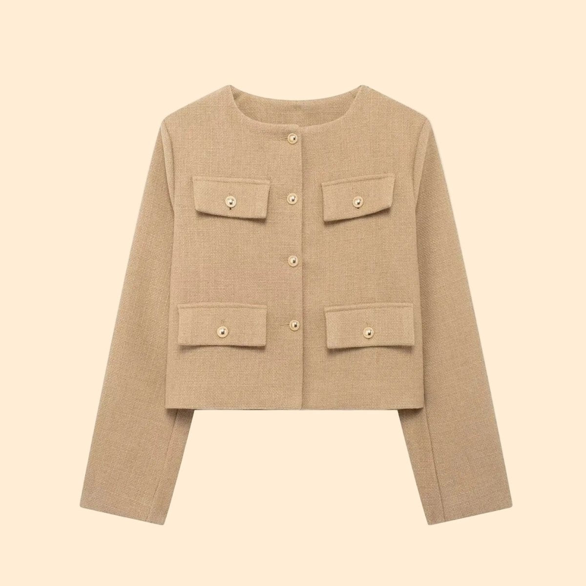 Women’s Cropped Textured Jacket with Button Front for Elegant Styling