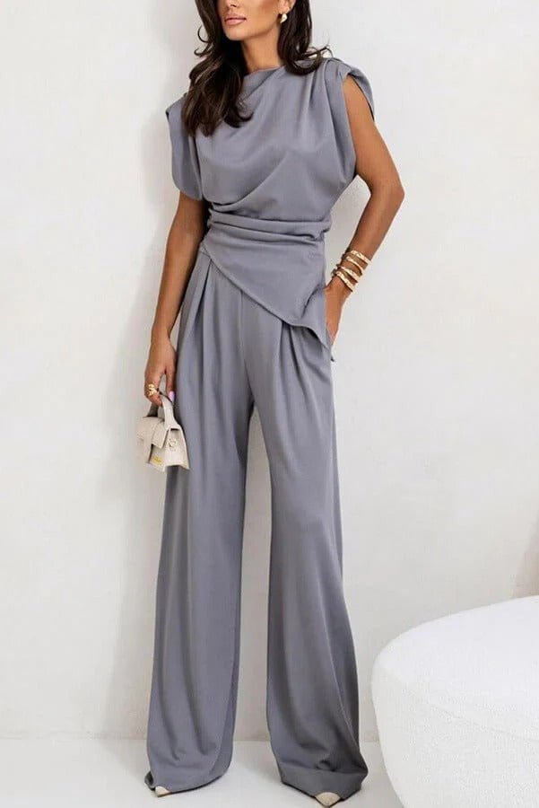 Women’s Draped Two - Piece Set with Sleeveless Top and Wide - Leg Pants