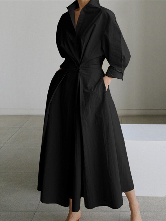 Women’s Elegant Maxi Dress – Structured Waist with Fluid Full - Length Silhouette