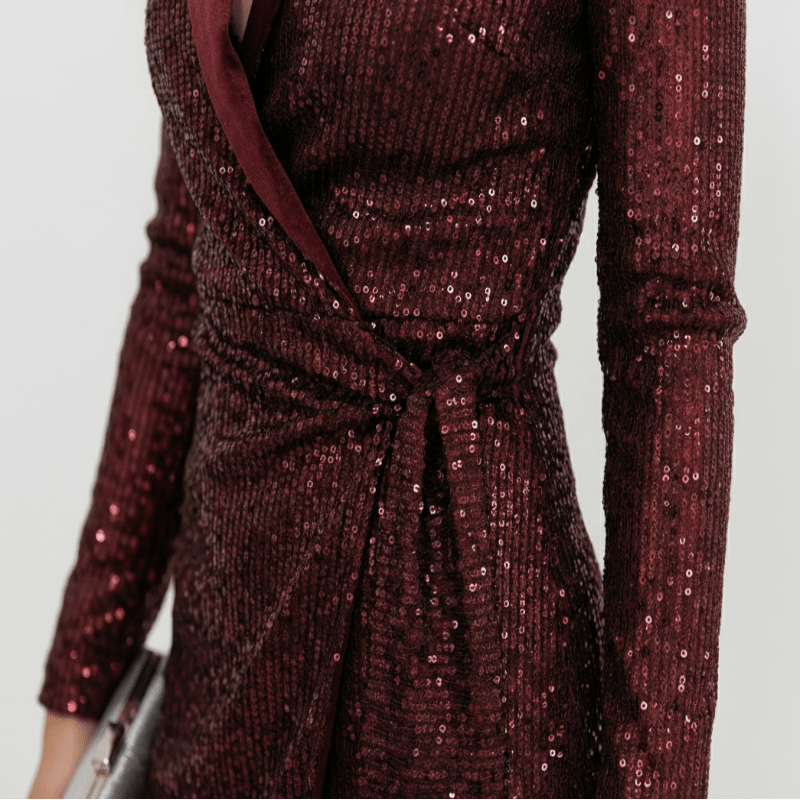 Women’s Elegant Wrap Mini Dress – Long Sleeve Evening Silhouette