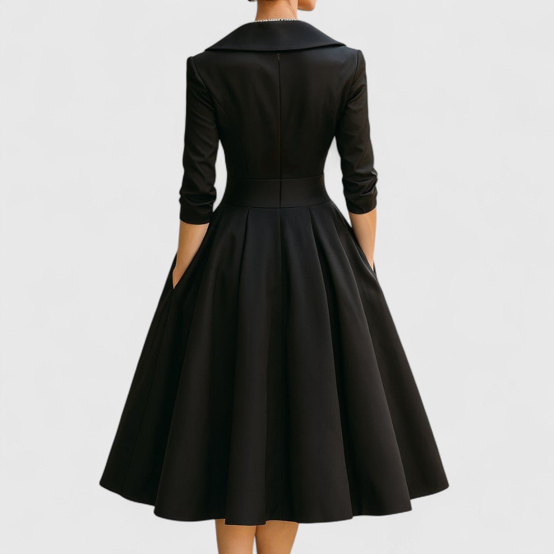 Women’s Elegant Wrap - Style Midi Dress with Pleated Skirt for Formal Occasions