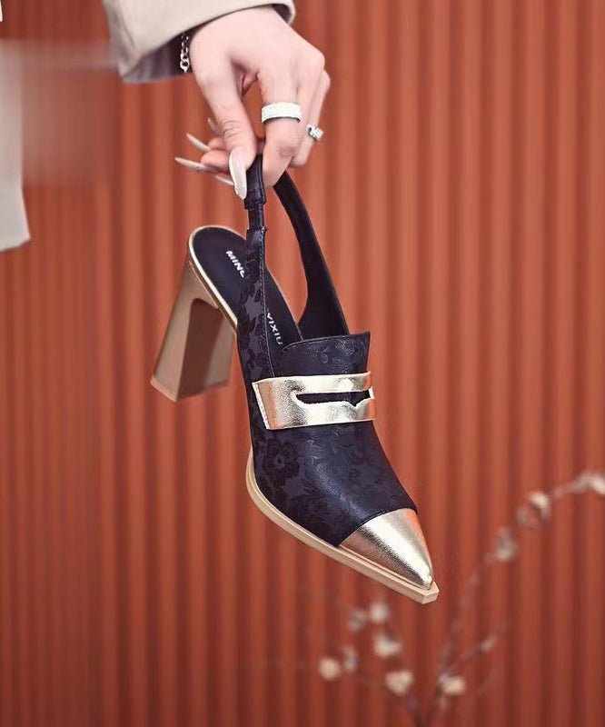 Women’s Embroidered Pointed Toe Slingback Heels – Statement Block Heel Design
