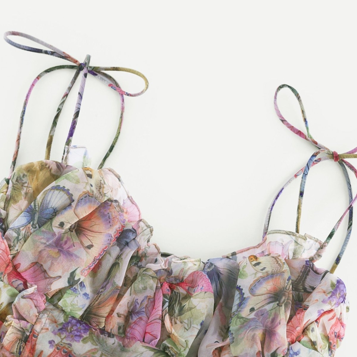 Women's Floral Print Tiered Mini Dress - Tie Straps Bustier