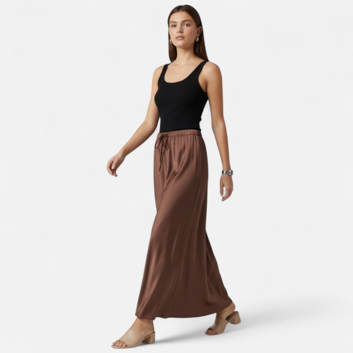Women’s High - Waist Maxi Skirt with Fluid Silhouette and Elegant Draped Finish