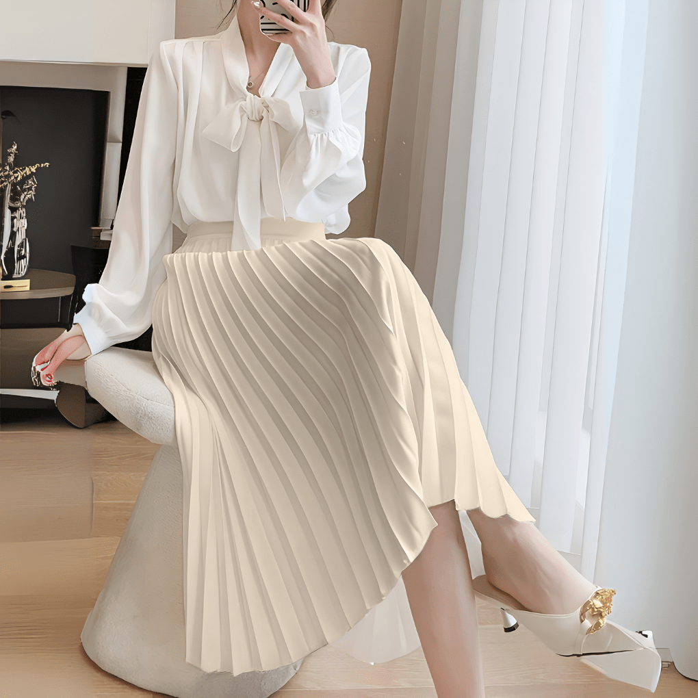 Women’s High - Waist Pleated Midi Skirt – Elegant Structured Silhouette