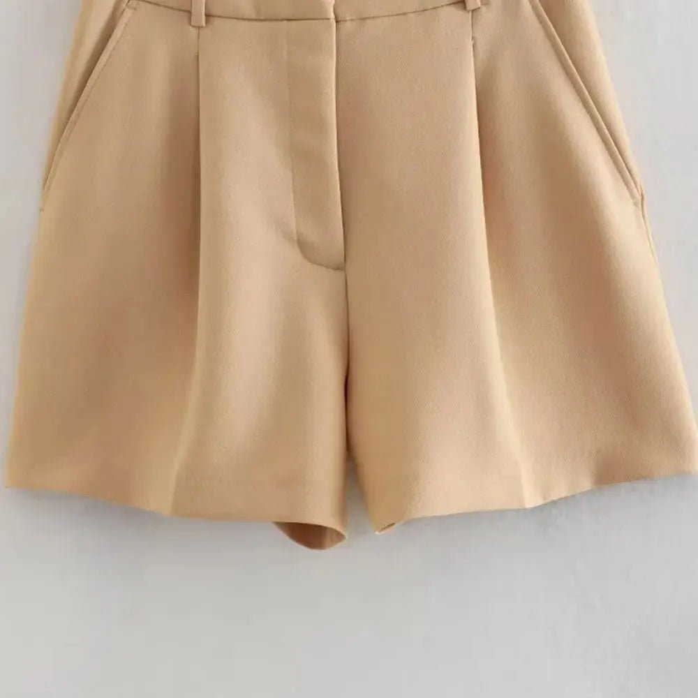 Women’s High - Waist Pleated Shorts with Belt and Side Pockets
