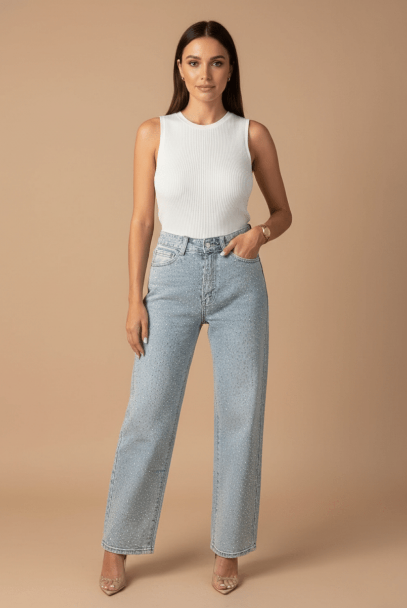Women’s High - Waist Straight - Leg Jeans with Subtle Sparkle Finish