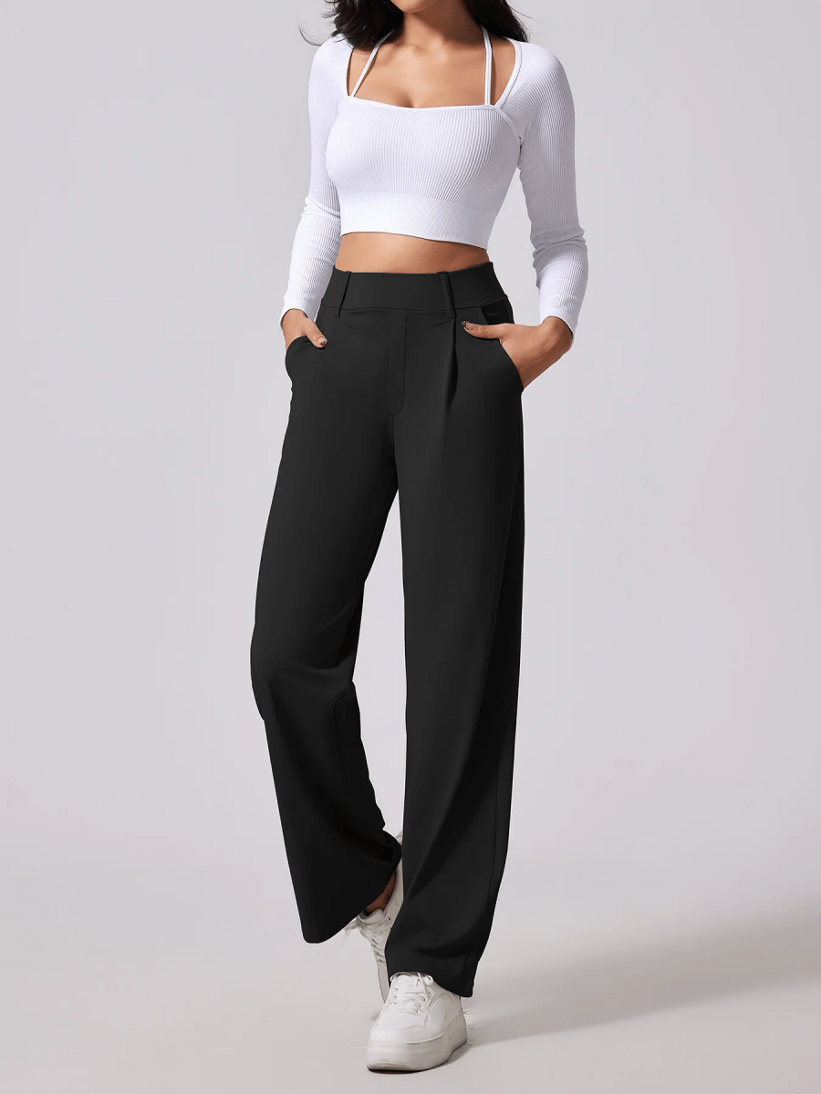 Women’s High - Waist Wide - Leg Pants with Front Pleats and Side Pockets