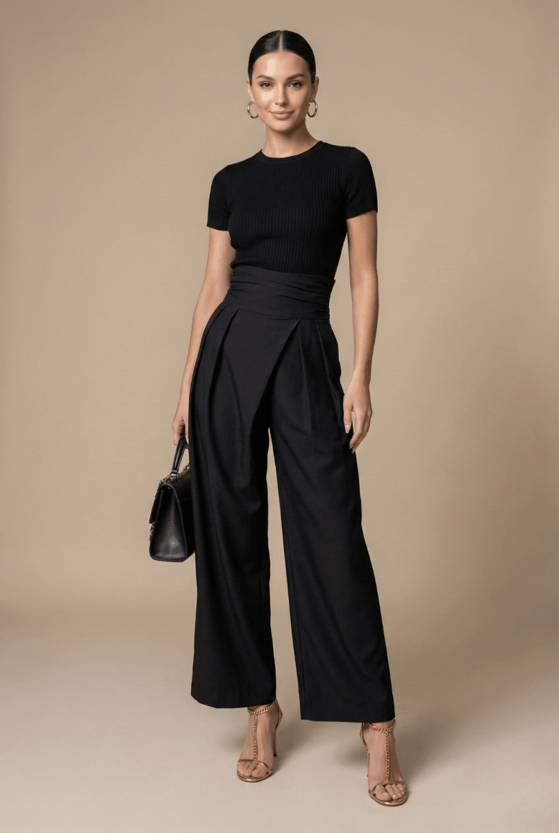 Women’s High - Waisted Wide Leg Pants with Tailored Pleats