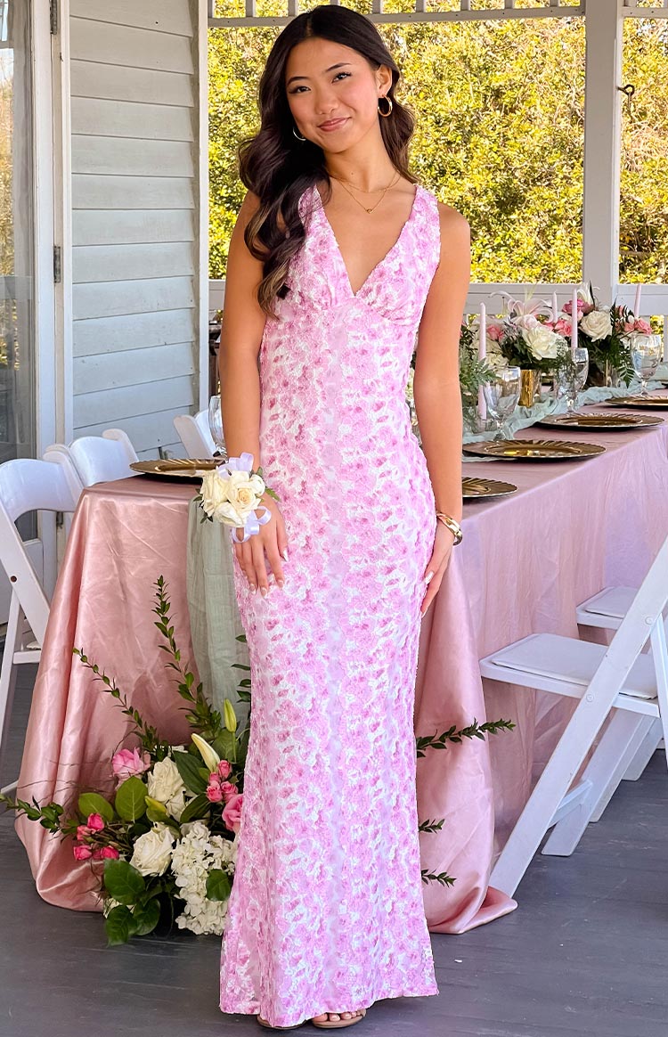 Women’s Lace Maxi Dress with V - Neck and Open Back – Wedding Guest Dress