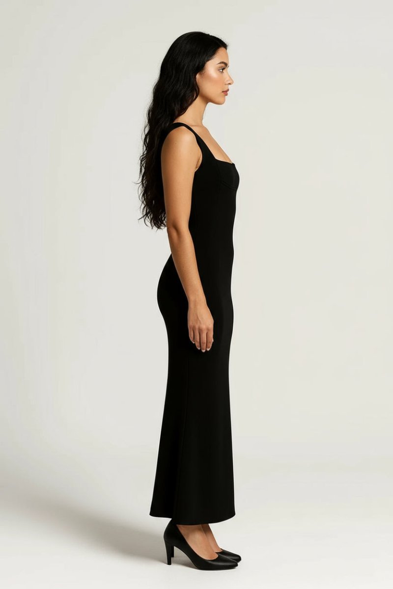 Women’s Long Bodycon Maxi Dress – Square Neckline and Figure - Hugging Silhouette