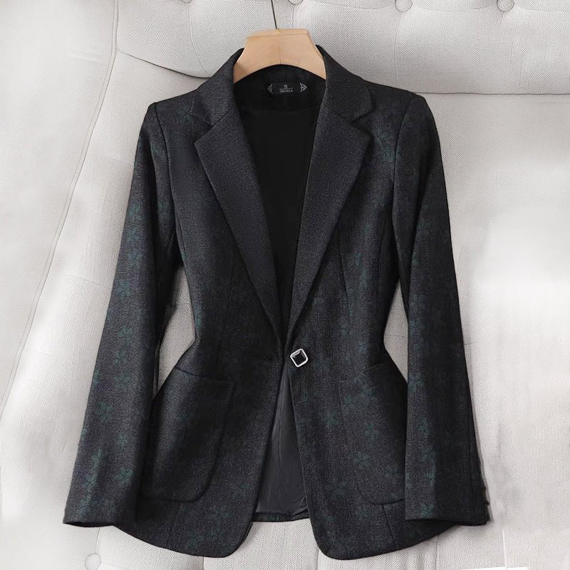 Women’s Long Sleeve Blazer with Notched Lapels and Grid Pattern