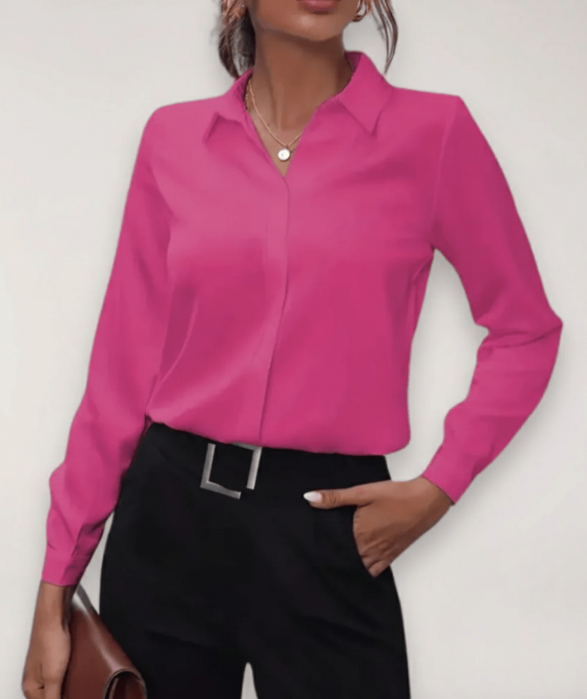 Women’s Long Sleeve Button - Up Blouse with Collared Neck