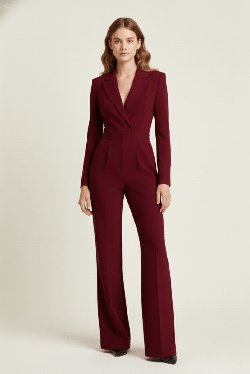 Women’s Long Sleeve Jumpsuit with Tailored Bodice and Full - Length Wide - Leg Design
