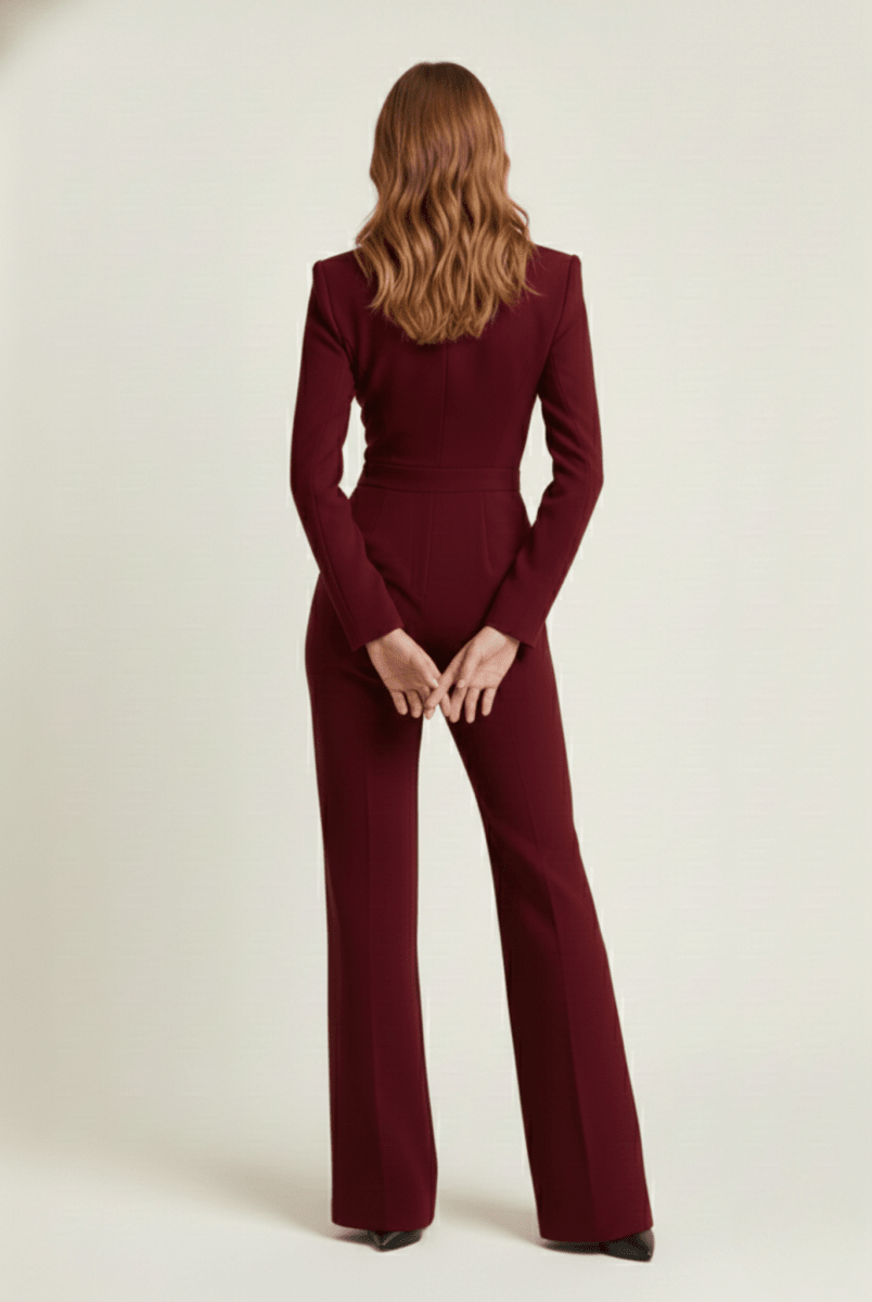 Women’s Long Sleeve Jumpsuit with Tailored Bodice and Full - Length Wide - Leg Design