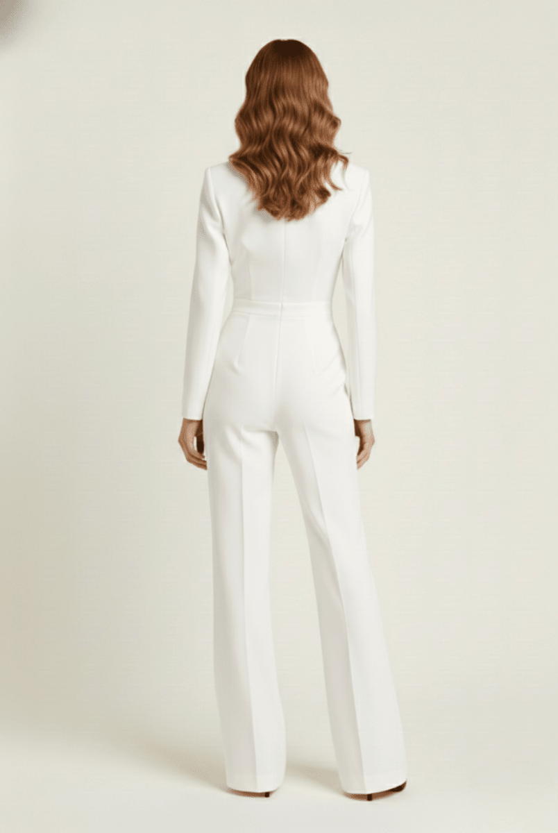 Women’s Long Sleeve Jumpsuit with Tailored Bodice and Full - Length Wide - Leg Design
