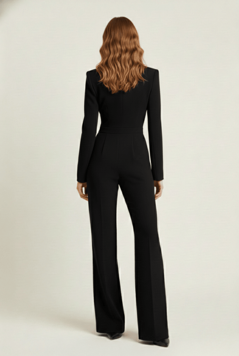 Women’s Long Sleeve Jumpsuit with Tailored Bodice and Full - Length Wide - Leg Design
