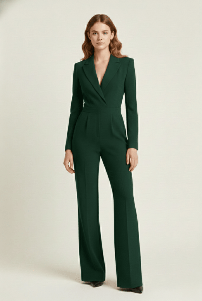 Women’s Long Sleeve Jumpsuit with Tailored Bodice and Full - Length Wide - Leg Design