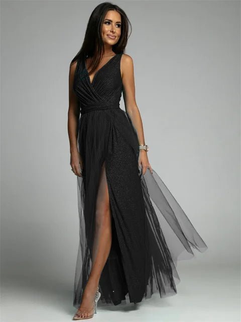 Women’s Maxi Evening Dress with V - Neck and Front Split
