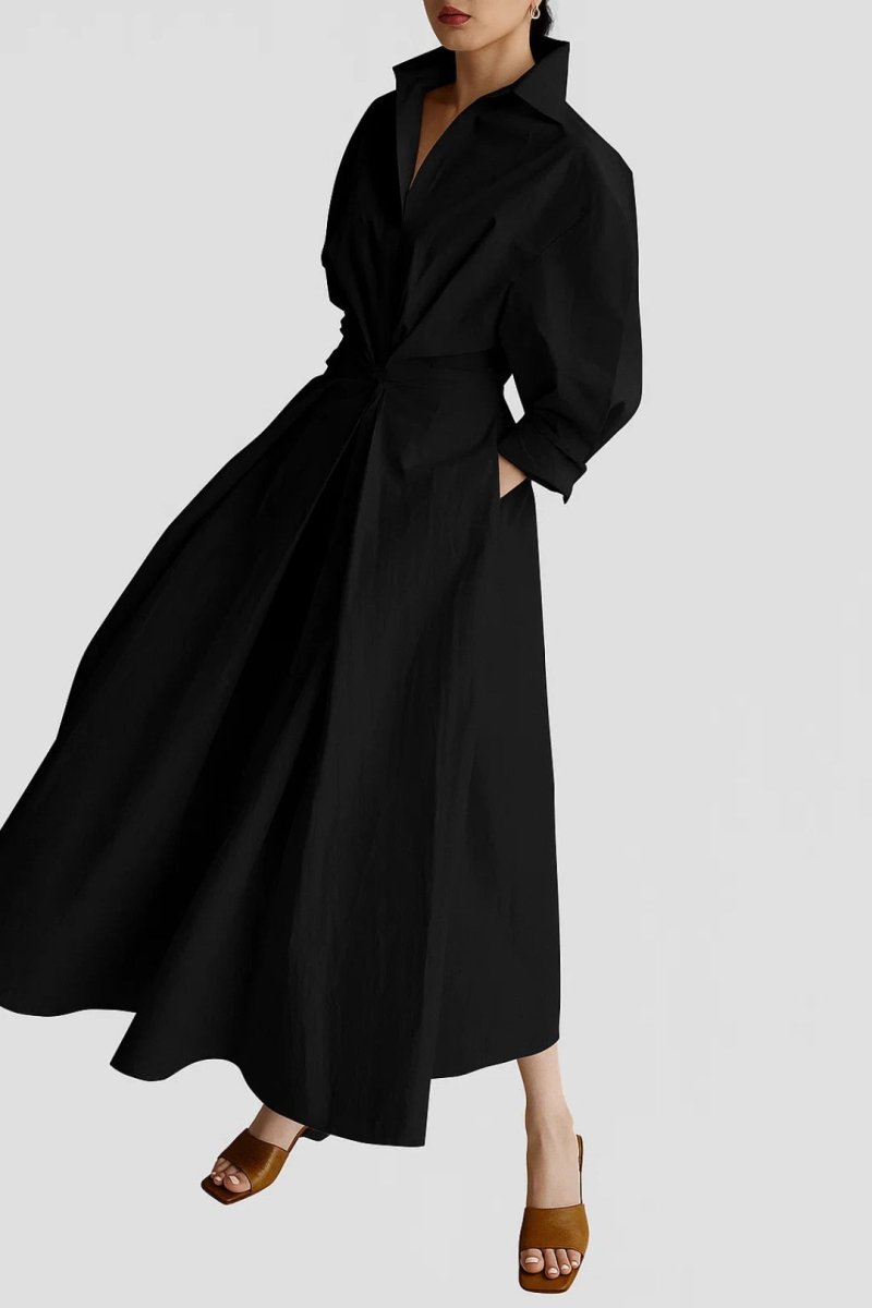 Women’s Midi Shirt Dress – Relaxed Fit with Three - Quarter Sleeves and Defined Waist