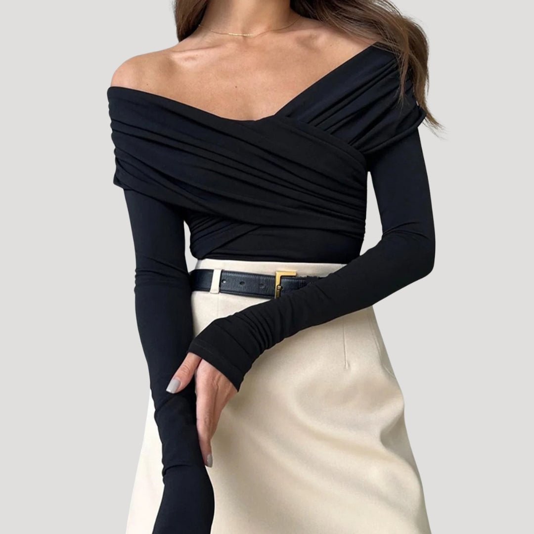 Women’s Off - Shoulder Long Sleeve Top with Wrap Front Design