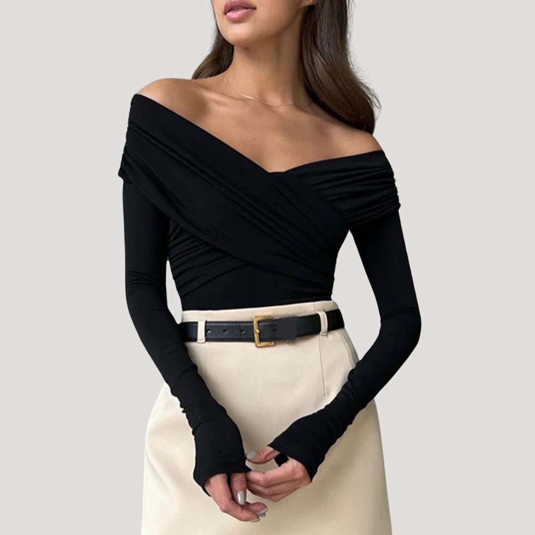 Women’s Off - Shoulder Long Sleeve Top with Wrap Front Design