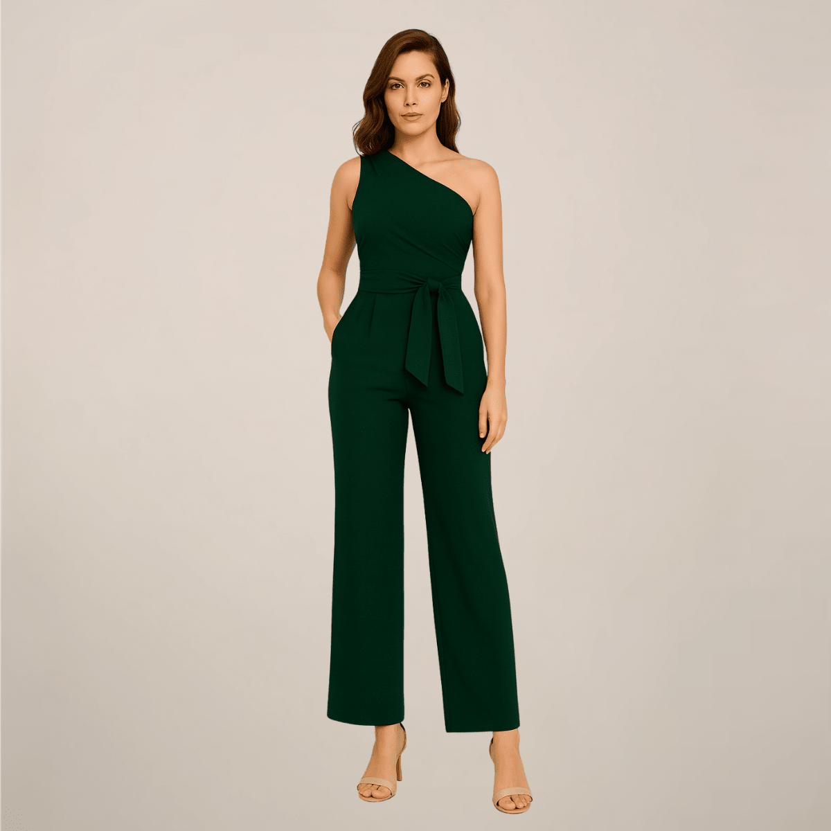Women’s One - Shoulder Jumpsuit with Tie Waist and Straight Leg