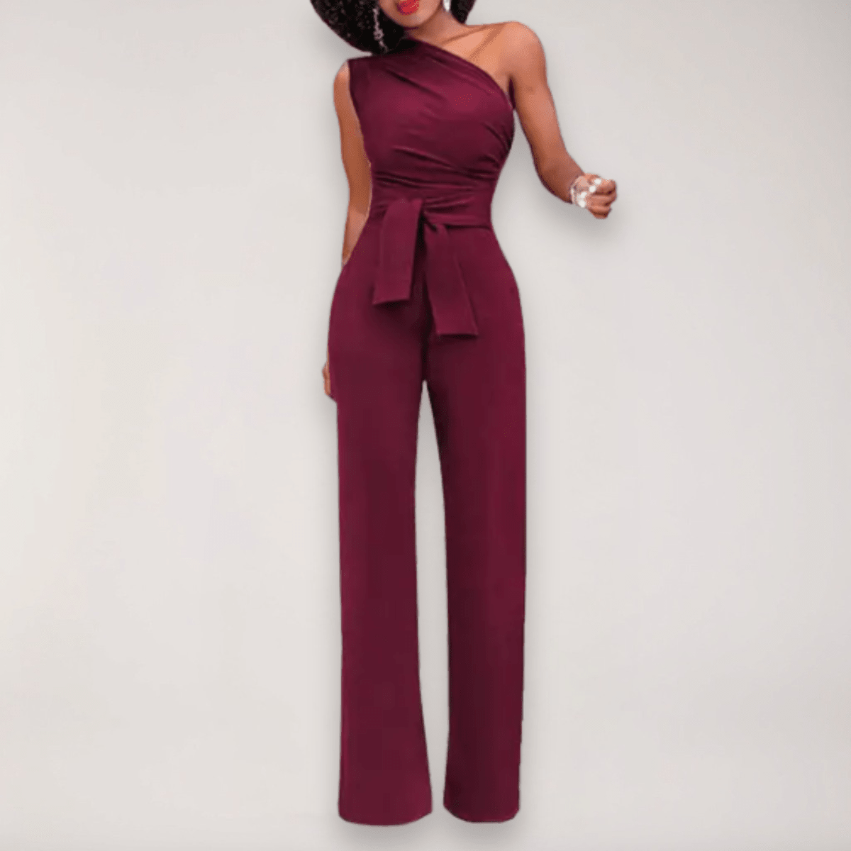 Women’s One - Shoulder Jumpsuit with Tie Waist and Straight Leg