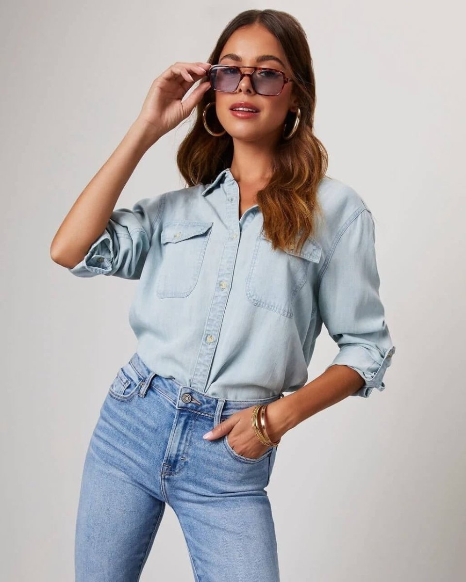 Women’s Oversized Button - Up Shirt with Chest Pockets