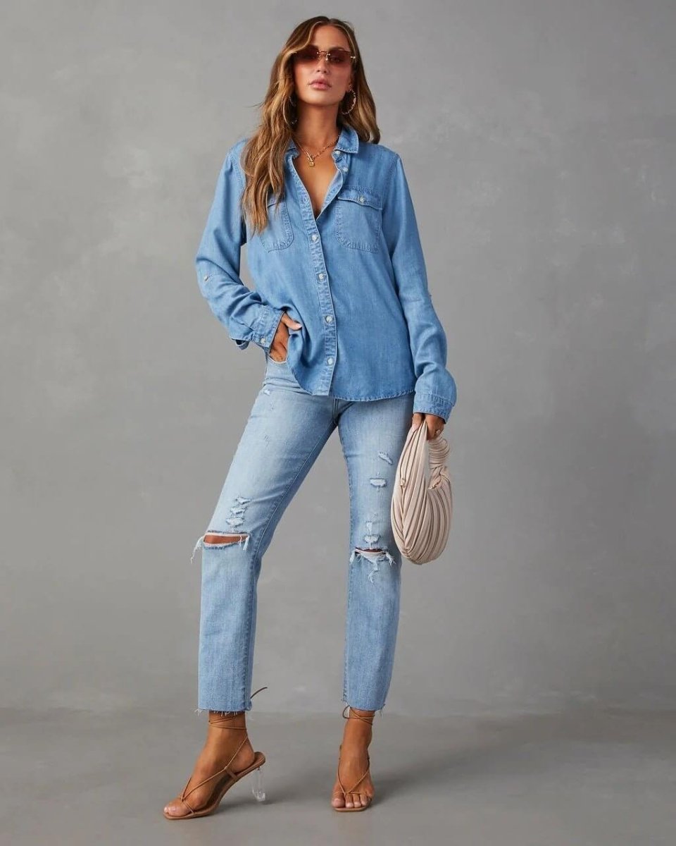 Women’s Oversized Button - Up Shirt with Chest Pockets