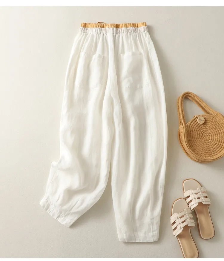 Women’s Relaxed Drawstring Linen - Blend Pants – High - Waist Loose Fit