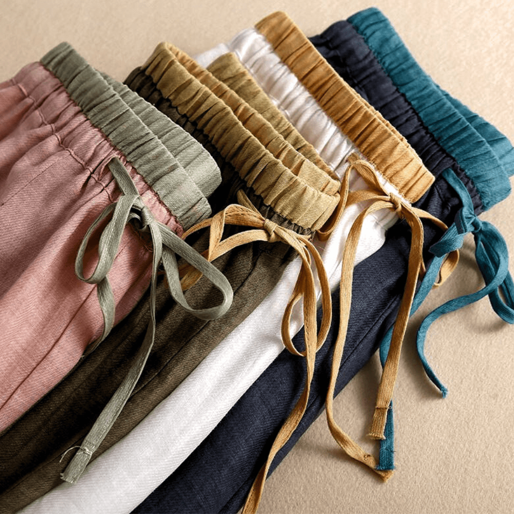 Women’s Relaxed Drawstring Linen - Blend Pants – High - Waist Loose Fit