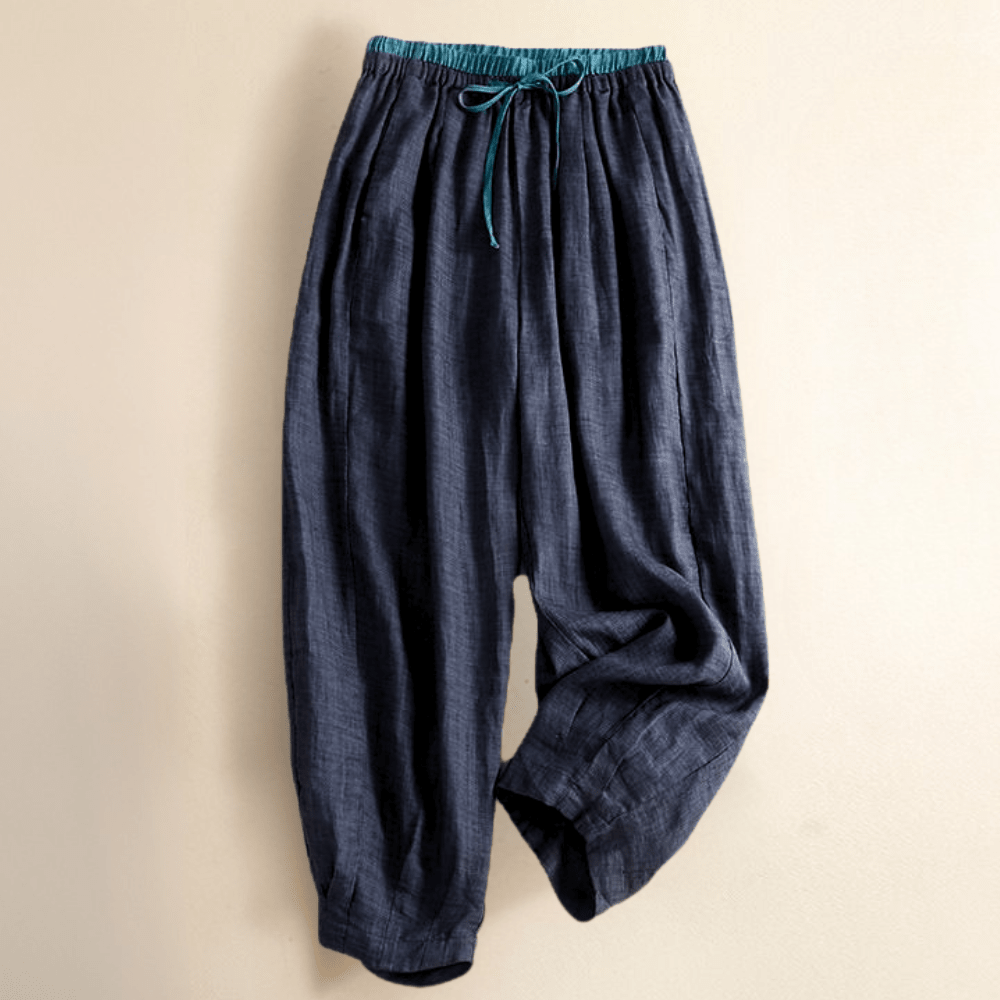 Women’s Relaxed Drawstring Linen - Blend Pants – High - Waist Loose Fit