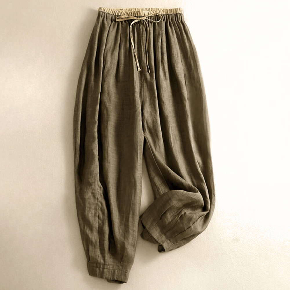 Women’s Relaxed Drawstring Linen - Blend Pants – High - Waist Loose Fit