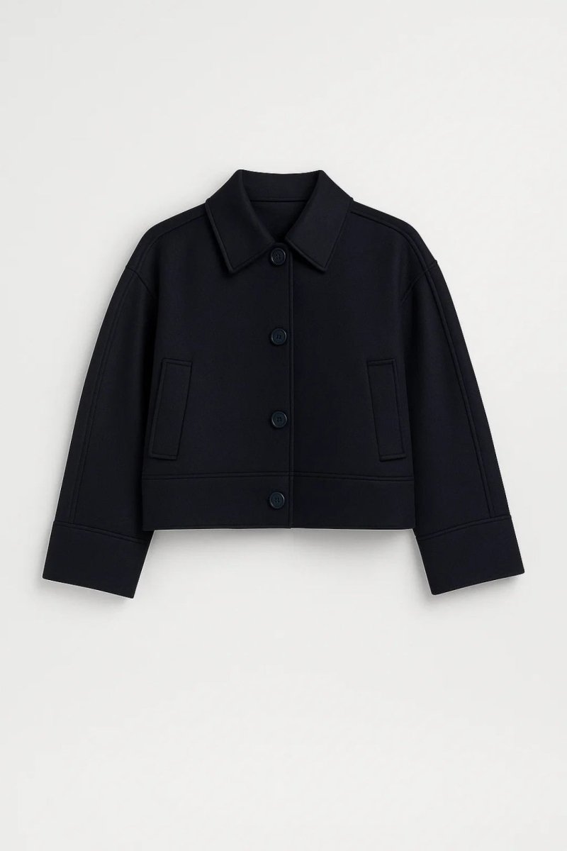 Women’s Short Minimalist Jacket – Structured Button - Up Design, Lined and Warm