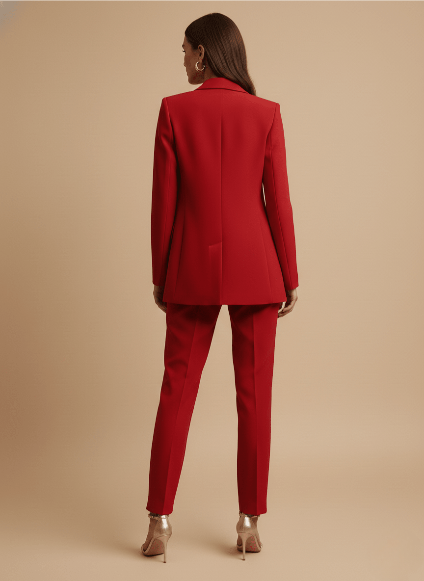 Women’s Single - Breasted Pants Suit with Longline Blazer and Straight - Leg Trousers