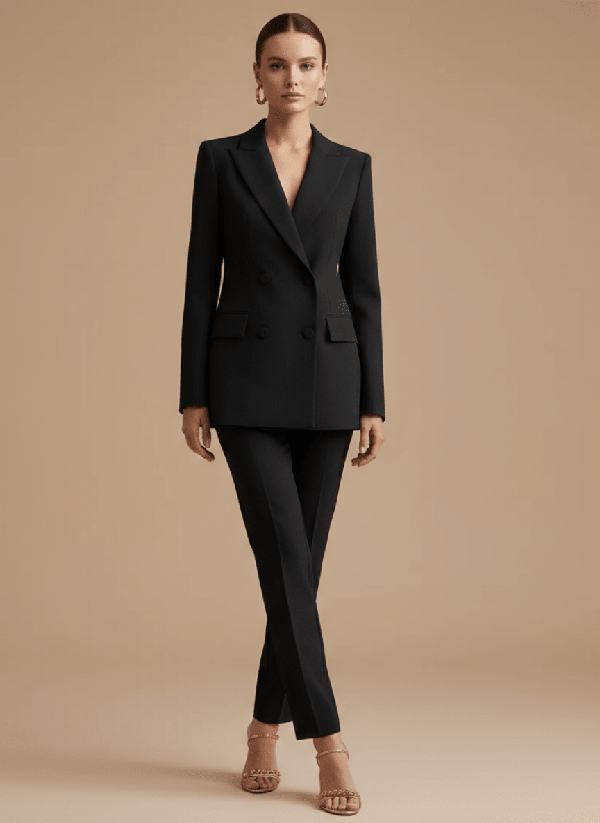 Women’s Single - Breasted Pants Suit with Longline Blazer and Straight - Leg Trousers
