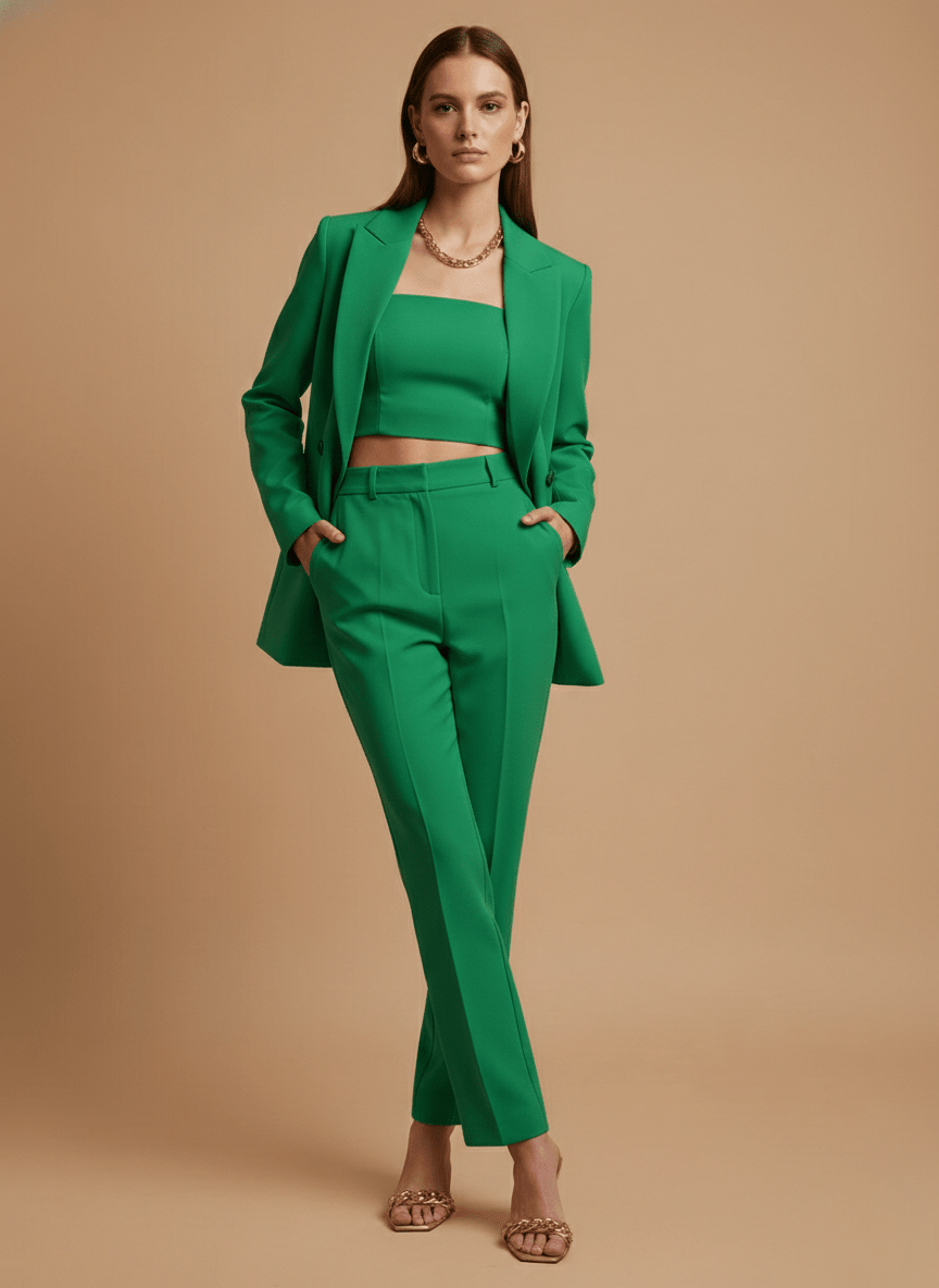 Women’s Single - Breasted Pants Suit with Longline Blazer and Straight - Leg Trousers