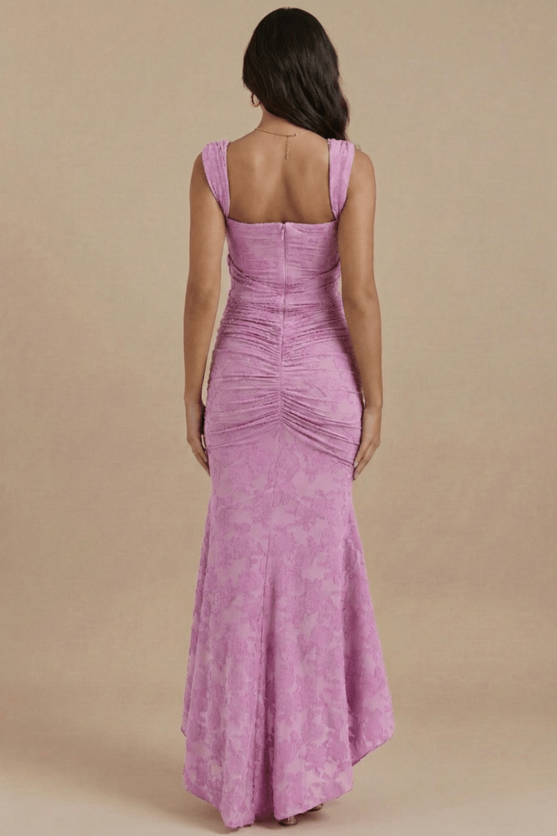 Women’s Sleeveless Asymmetric Maxi Dress with Square Neckline, Draped Waist, and High - Low Hem
