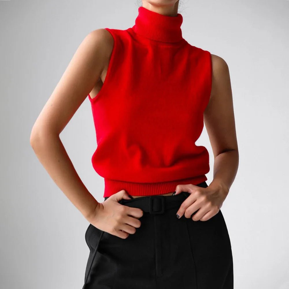 Women’s Sleeveless High - Neck Knit Top – Minimal Tailored Fit