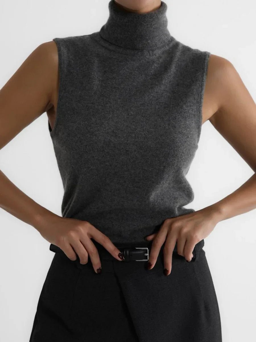 Women’s Sleeveless High - Neck Knit Top – Minimal Tailored Fit
