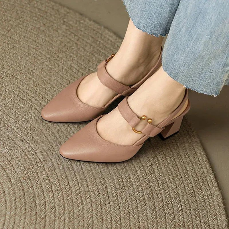 Women’s Slingback Block Heels with Buckle Detail – Elegant Everyday Silhouette