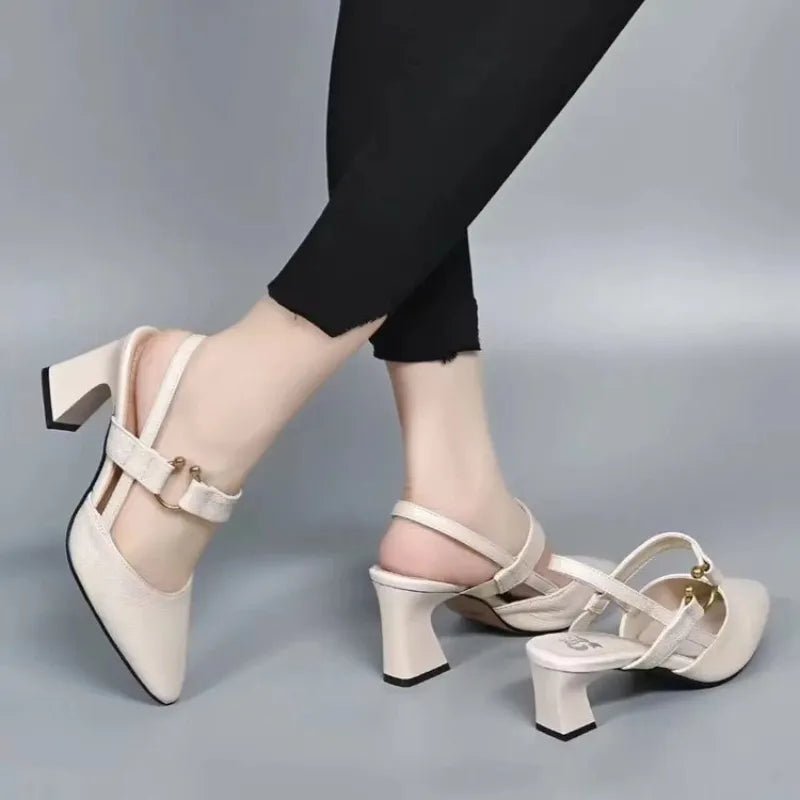 Women’s Slingback Block Heels with Buckle Detail – Elegant Everyday Silhouette
