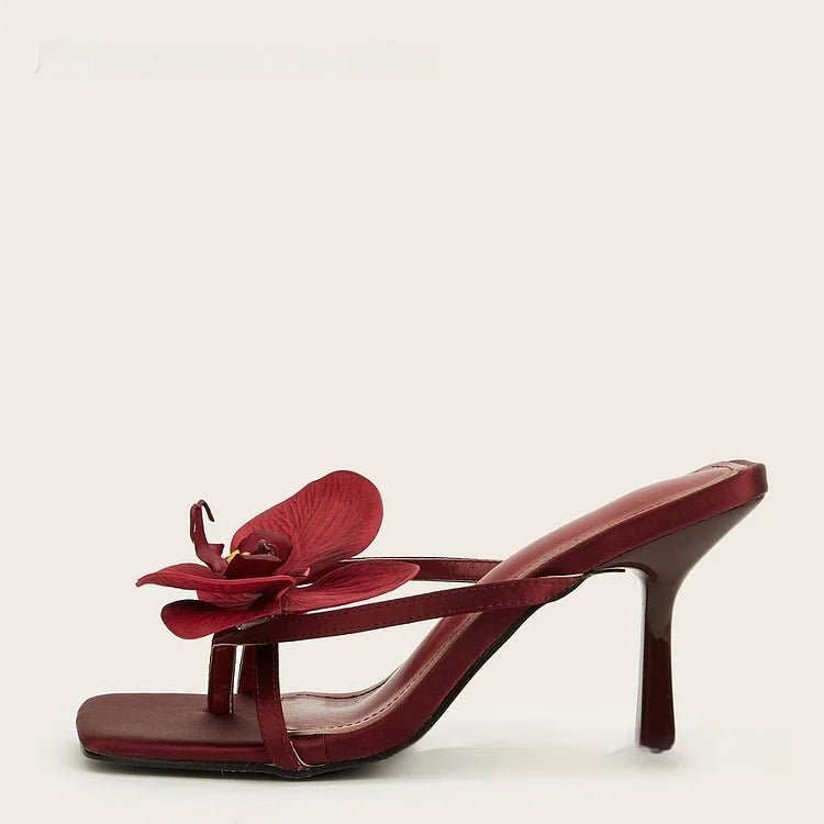 Women’s Square Toe High Heel Sandals with Floral Detail