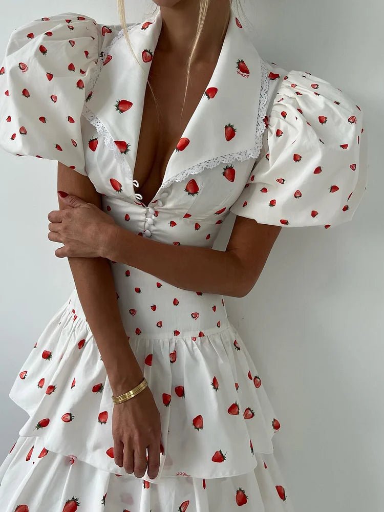 Women’s Strawberry Print Crop Top and Tiered Ruffle Skirt Two Piece Set