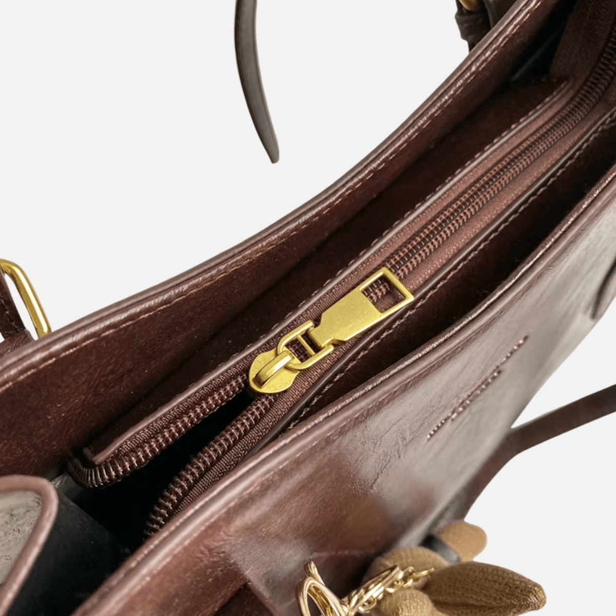 Women’s Structured Shoulder Bag with Dual Straps and Hanging Charm Detail