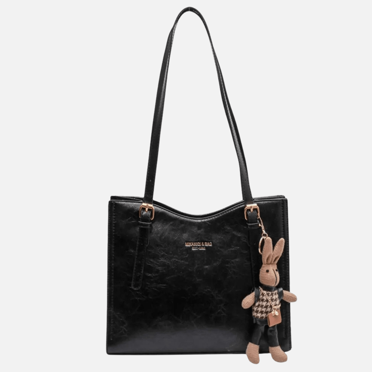 Women’s Structured Shoulder Bag with Dual Straps and Hanging Charm Detail